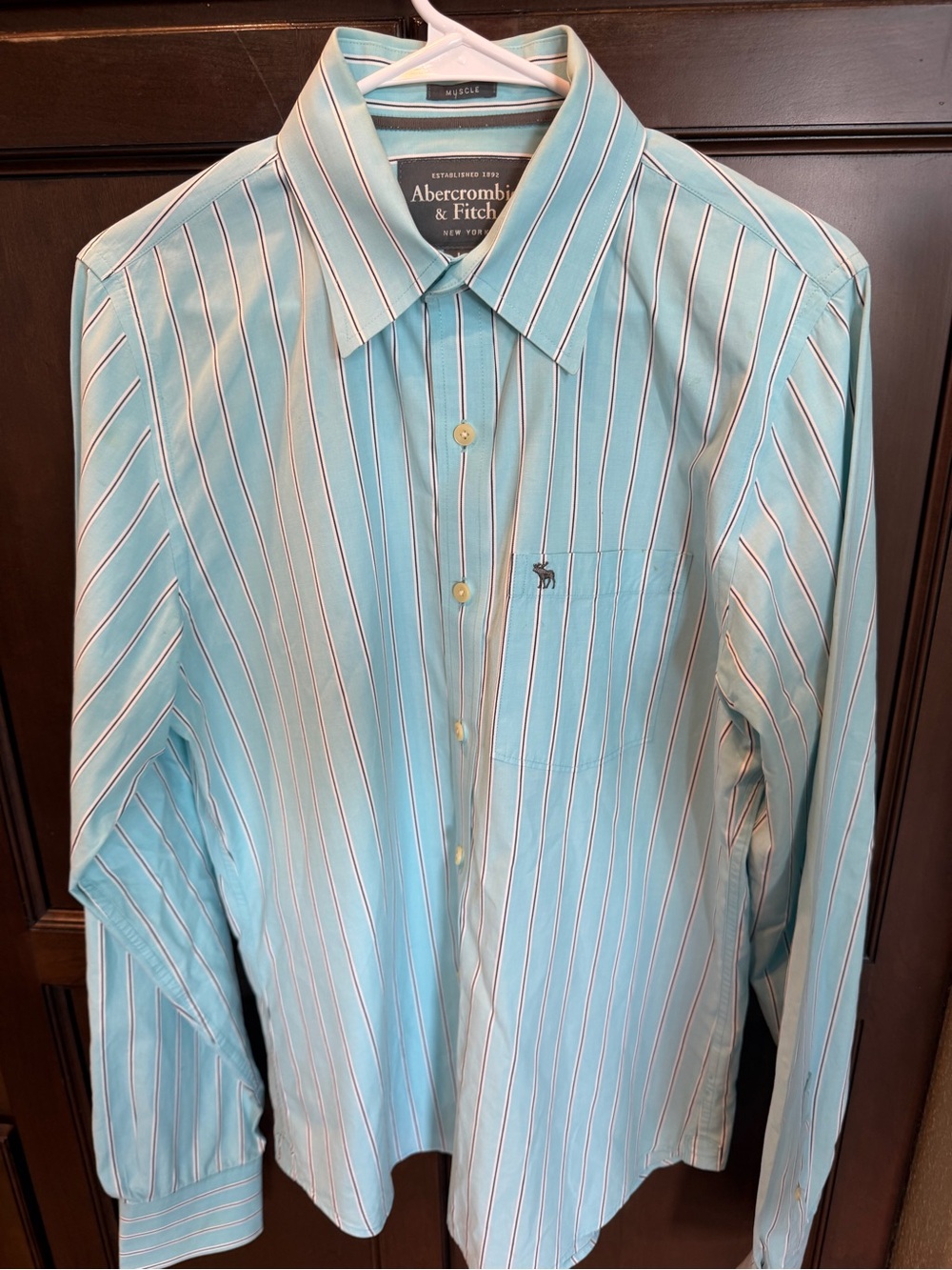 Abercrombie & Fitch Men's Light Blue Striped Button-Down Shirt L